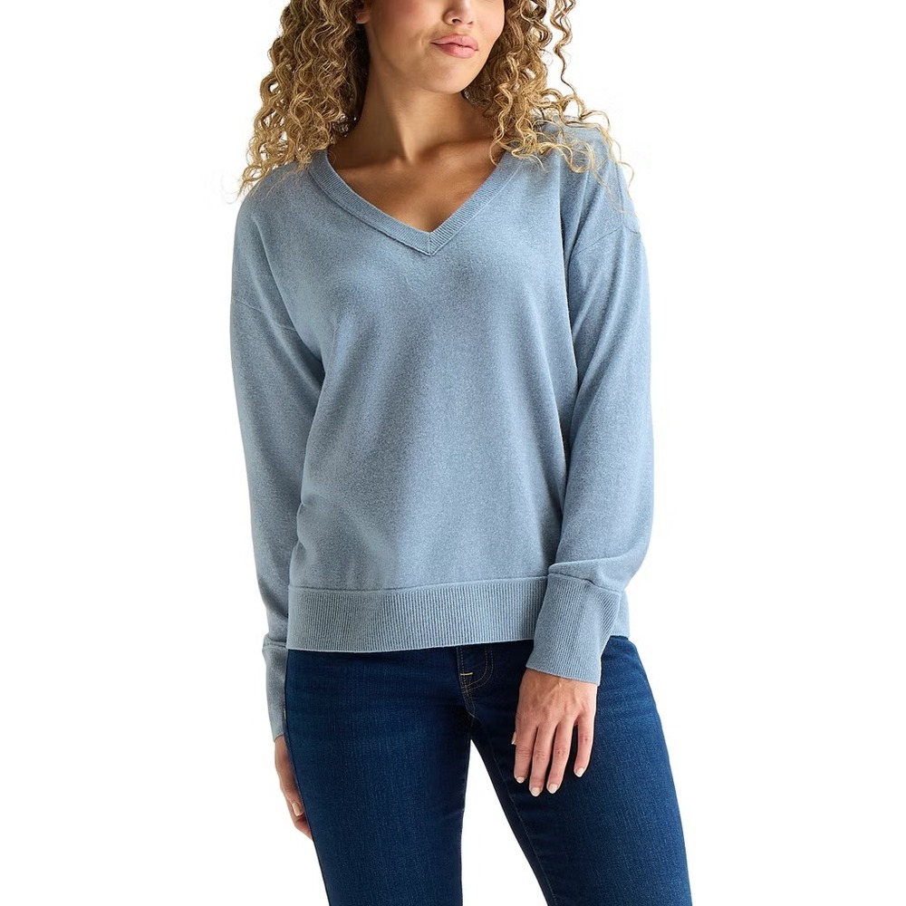 Lucky Brand Women's V-Neck Sweater, Blue, Size: Large, New